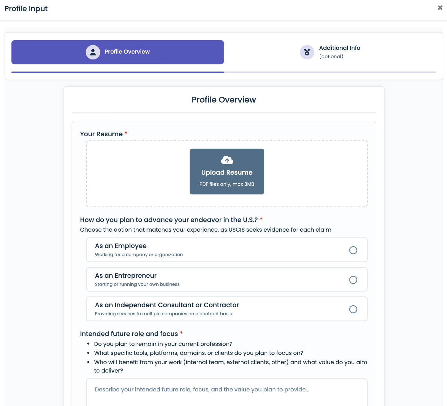 Fill out profile form