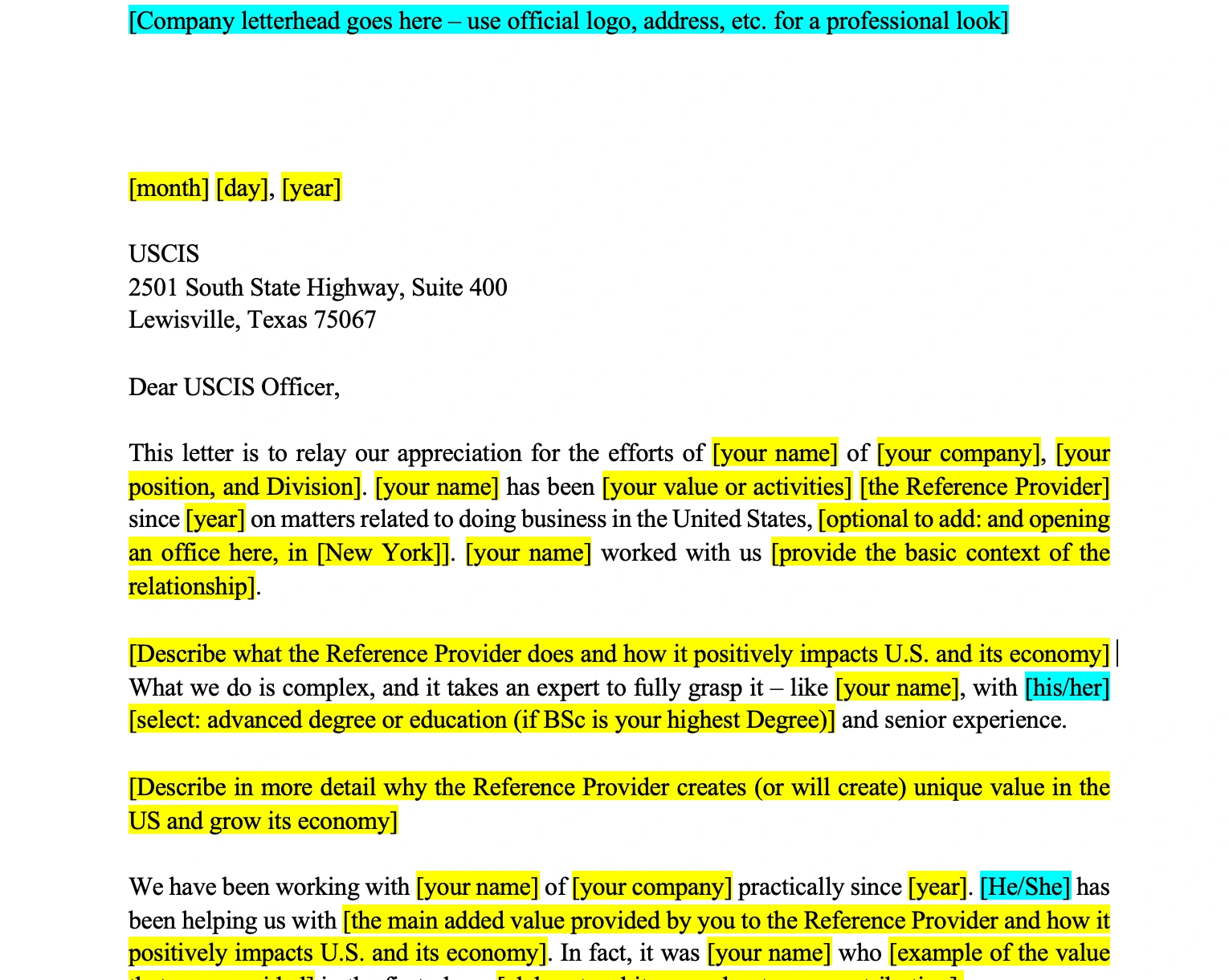 EB2 NIW TEMPLATE: Self petition green card for professionals