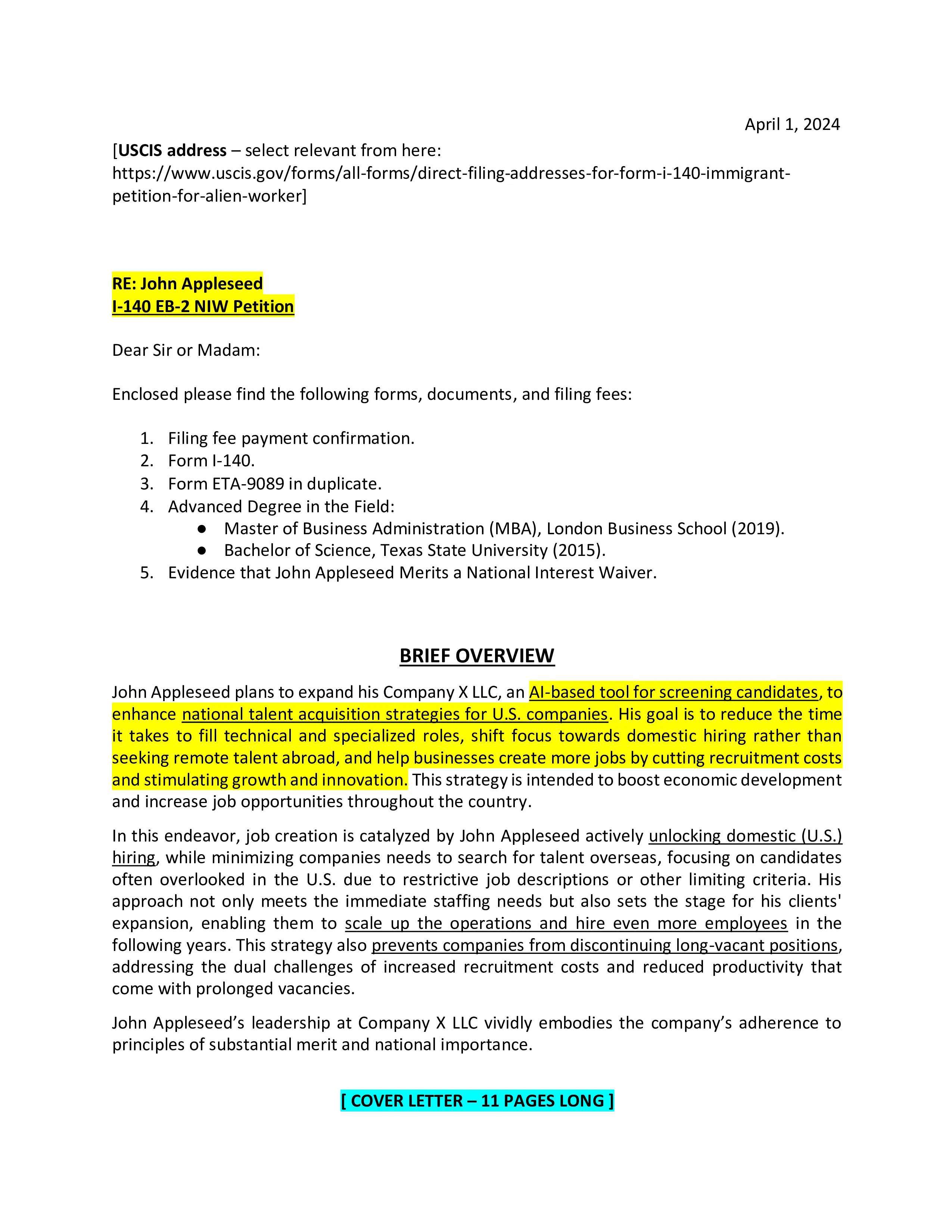 Entrepreneur Cover Letter Sample
